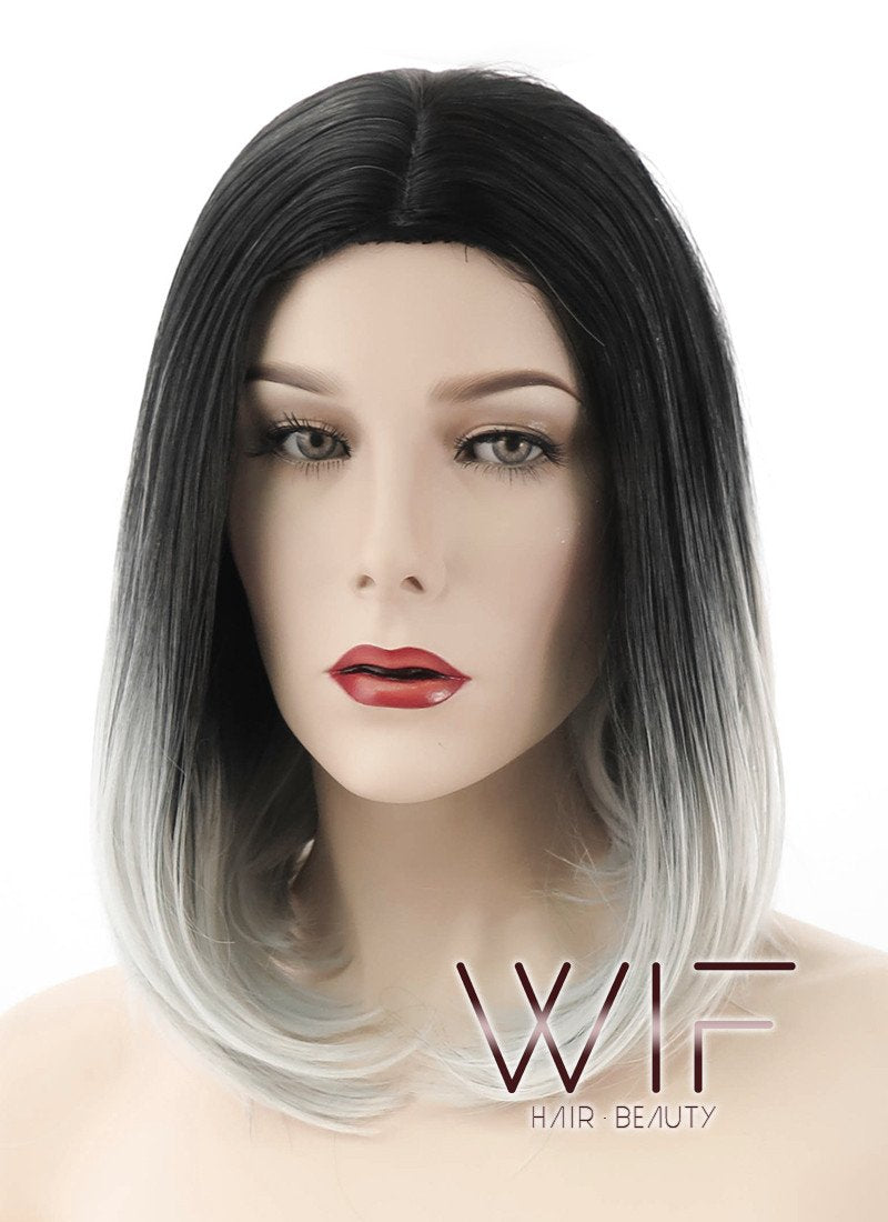 14" Straight Black Grey Ombre Synthetic Wig WIG101