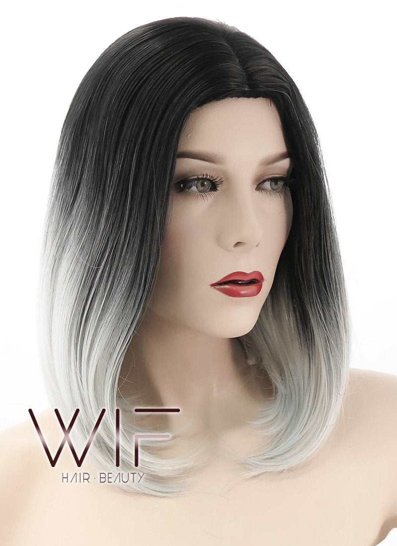 14" Straight Black Grey Ombre Synthetic Wig WIG101