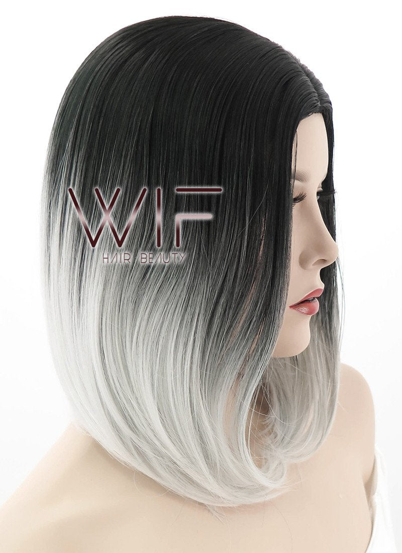 14" Straight Black Grey Ombre Synthetic Wig WIG101