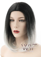 14" Straight Black Grey Ombre Synthetic Wig WIG101