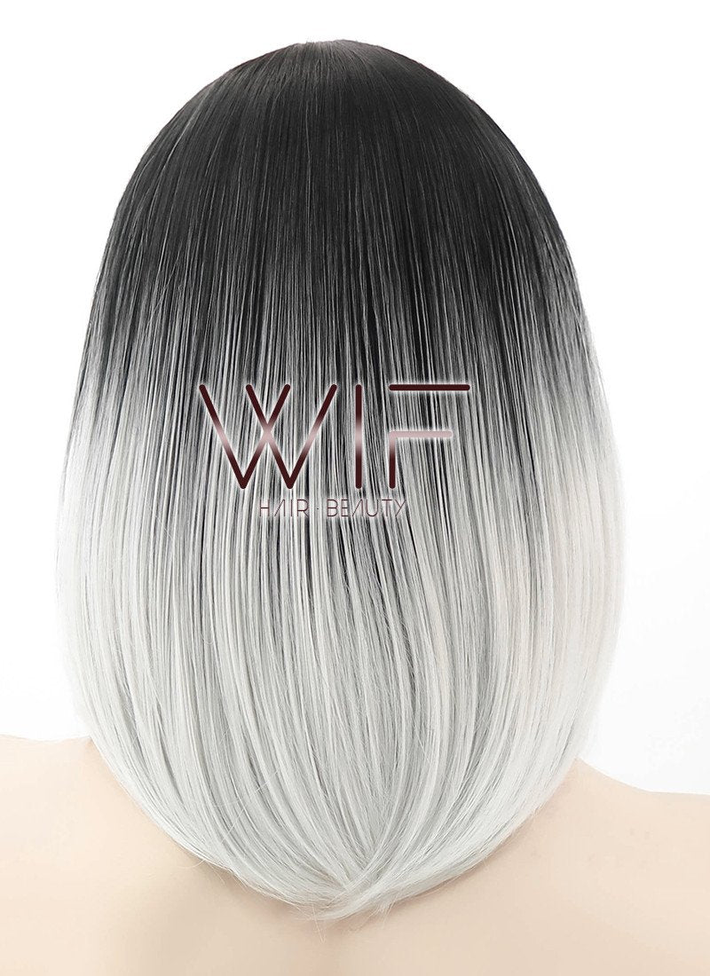 14" Straight Black Grey Ombre Synthetic Wig WIG101