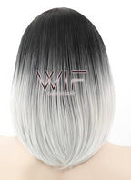 14" Straight Black Grey Ombre Synthetic Wig WIG101