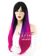 28" Straight Purple Pink Ombre With Dark Roots Synthetic Wig WIG102