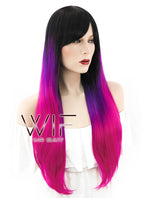 28" Straight Purple Pink Ombre With Dark Roots Synthetic Wig WIG102