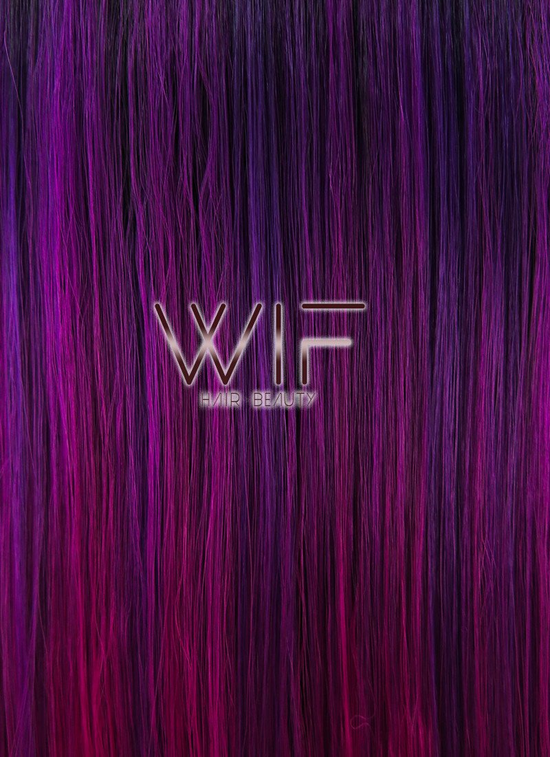 28" Straight Purple Pink Ombre With Dark Roots Synthetic Wig WIG102