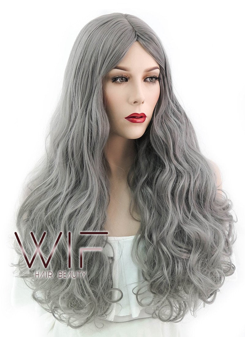 27" Long Curly Grey Fashion Synthetic Hair Wig WIG146