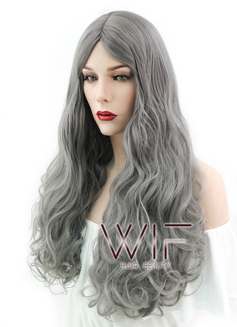 27" Long Curly Grey Fashion Synthetic Hair Wig WIG146