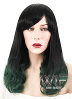 17" Medium Wavy Black Dark Green Ombre Synthetic Wig WIG156
