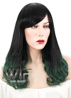 17" Medium Wavy Black Dark Green Ombre Synthetic Wig WIG156