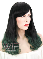 17" Medium Wavy Black Dark Green Ombre Synthetic Wig WIG156