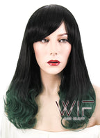 17" Medium Wavy Black Dark Green Ombre Synthetic Wig WIG156