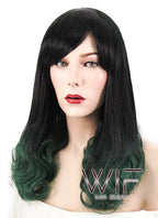 17" Medium Wavy Black Dark Green Ombre Synthetic Wig WIG156