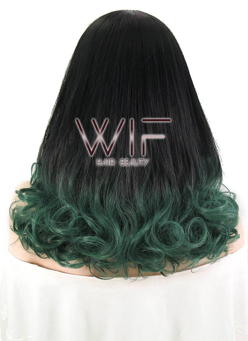 17" Medium Wavy Black Dark Green Ombre Synthetic Wig WIG156