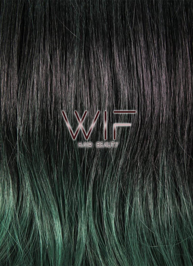 17" Medium Wavy Black Dark Green Ombre Synthetic Wig WIG156