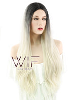26" Wavy Light Blonde With Dark Roots Synthetic Wig WIG163