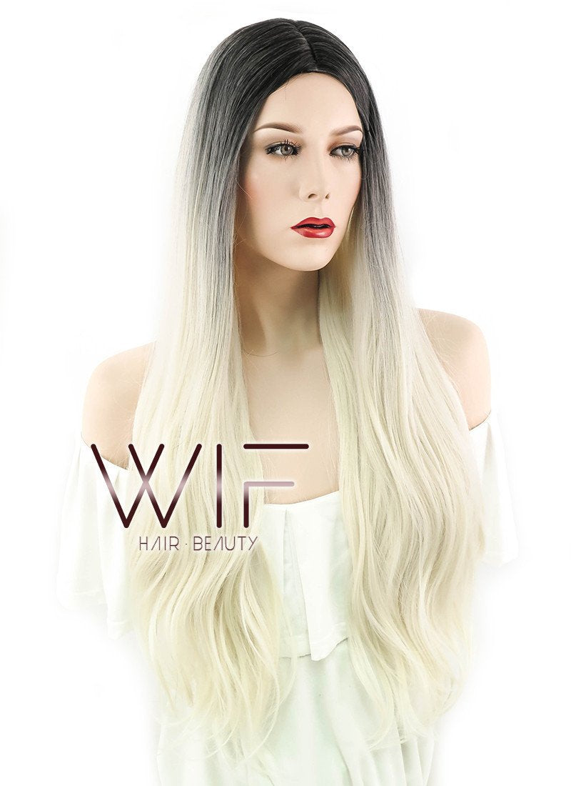 26" Wavy Light Blonde With Dark Roots Synthetic Wig WIG163