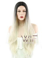 26" Wavy Light Blonde With Dark Roots Synthetic Wig WIG163