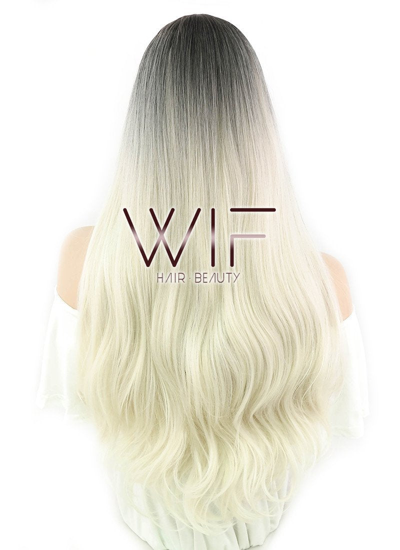 26" Wavy Light Blonde With Dark Roots Synthetic Wig WIG163