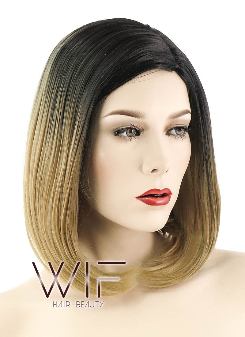 14" Straight Medium Blonde With Dark Roots Synthetic Wig WIG165