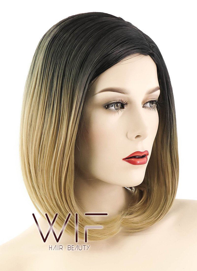 14" Straight Medium Blonde With Dark Roots Synthetic Wig WIG165