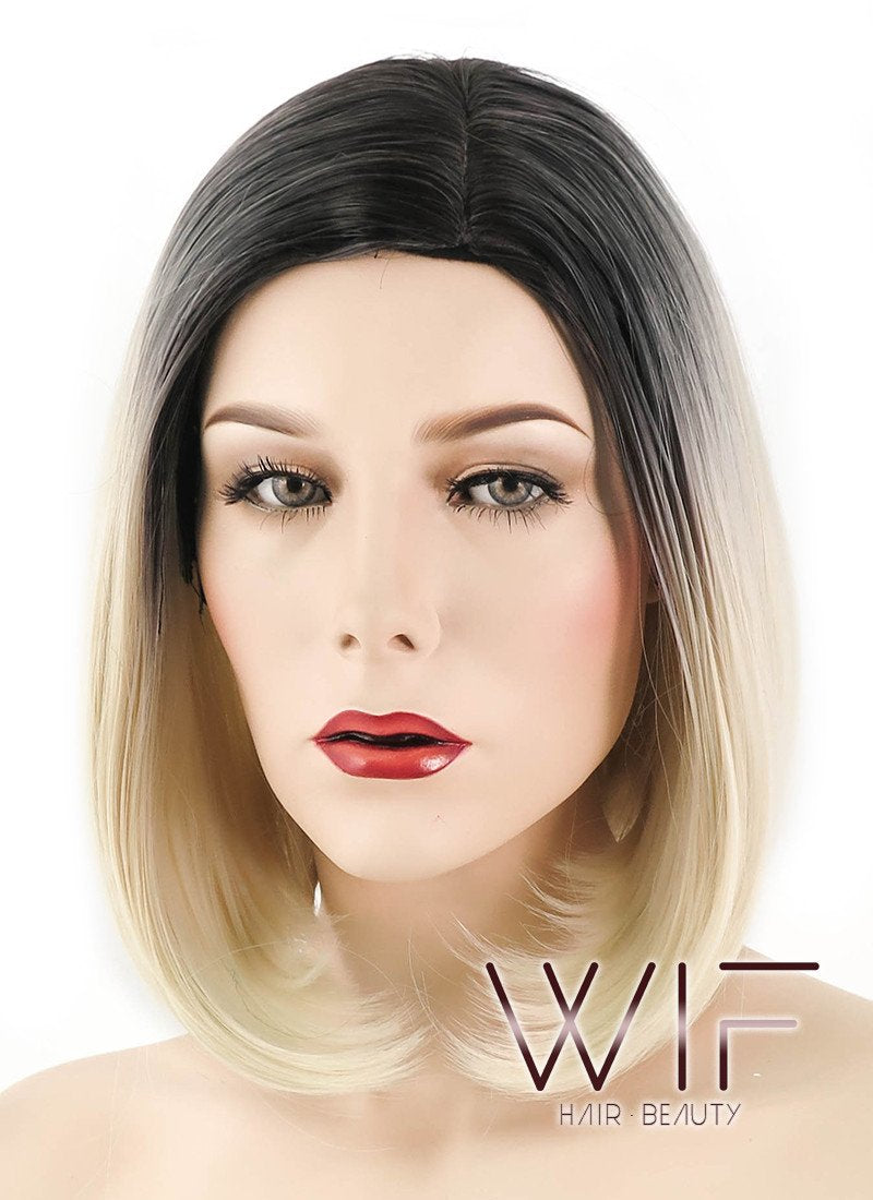 14" Straight Blonde With Dark Roots Synthetic Wig WIG166