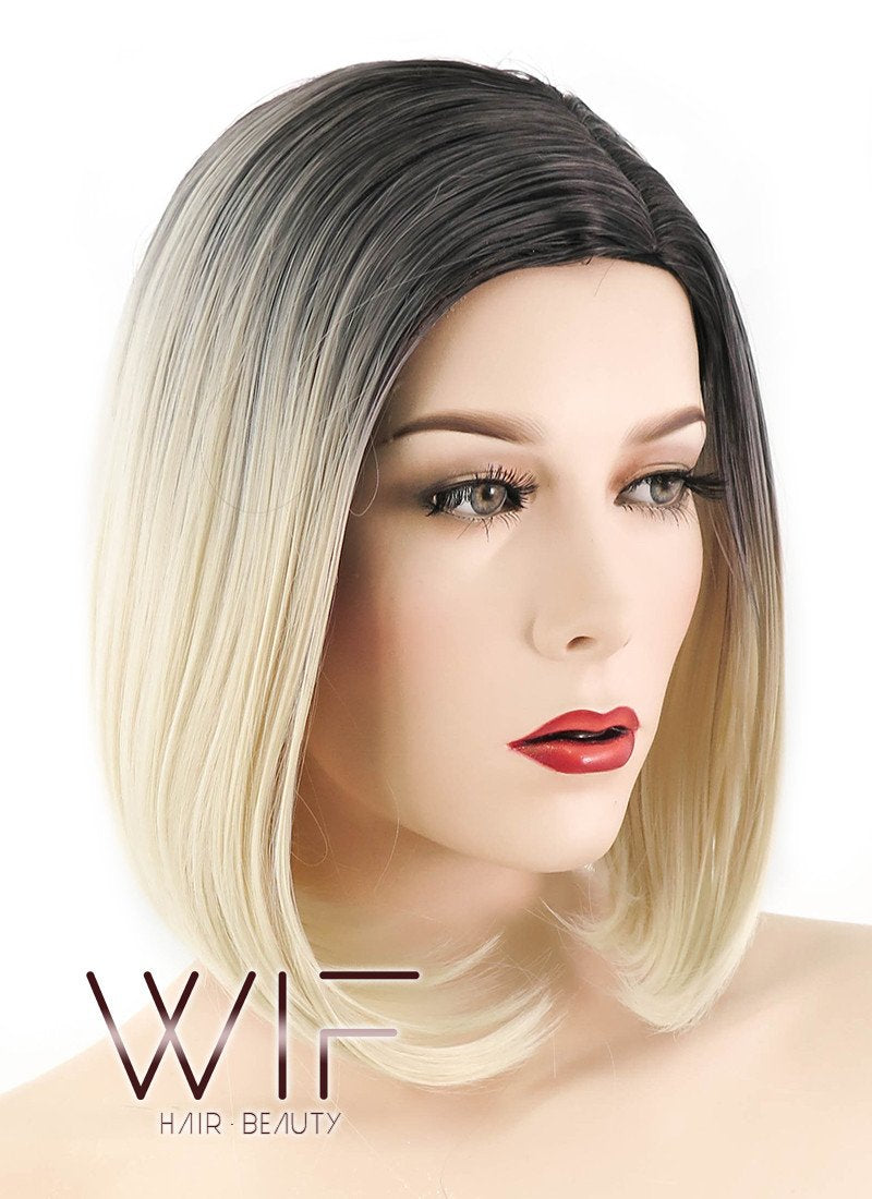 14" Straight Blonde With Dark Roots Synthetic Wig WIG166