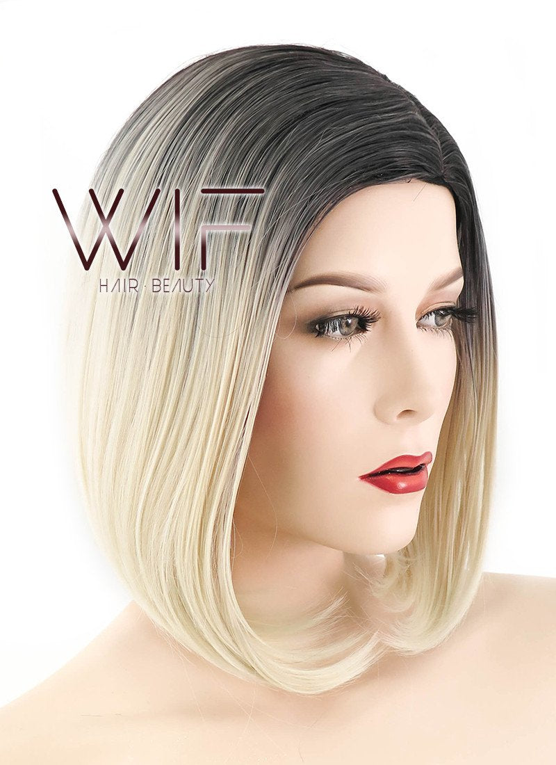 14" Straight Blonde With Dark Roots Synthetic Wig WIG166