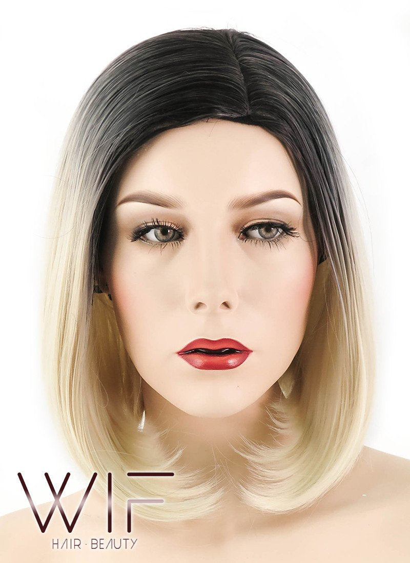 14" Straight Blonde With Dark Roots Synthetic Wig WIG166