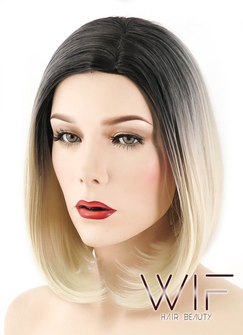 14" Straight Blonde With Dark Roots Synthetic Wig WIG166