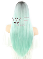 27" Straight Light Green With Dark Roots Synthetic Wig WIG168