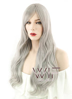 27" Long Curly Silver Grey Fashion Synthetic Hair Wig WIG176