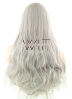 27" Long Curly Silver Grey Fashion Synthetic Hair Wig WIG176