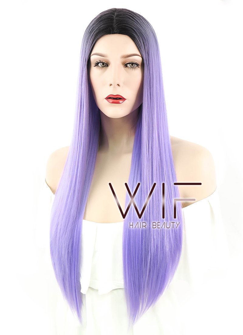 24" Straight Purple With Dark Roots Synthetic Wig WIG187