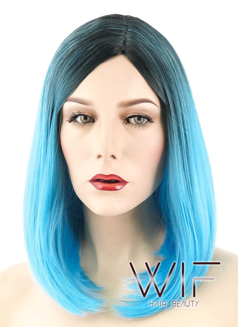 12" Straight Blue With Dark Roots Synthetic Wig WIG189
