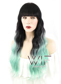 24" Wavy Black Green Ombre Synthetic Wig WIG190