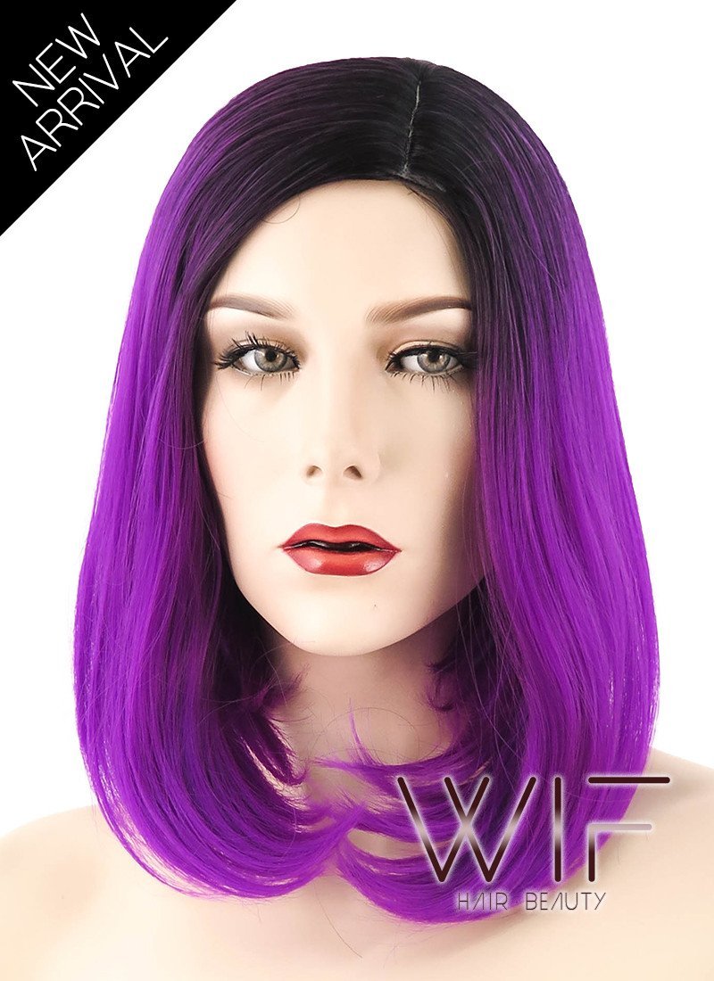 12" Short Wavy Black and Blue Mixed-Color Fashion Synthetic Hair Wig WIG191