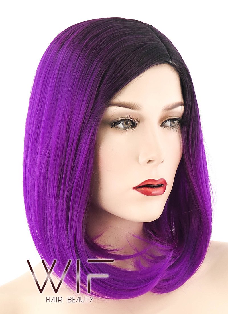12" Short Wavy Purple with Dark Roots Fashion Synthetic Hair Wig WIG191