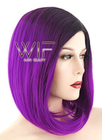 12" Short Wavy Purple with Dark Roots Fashion Synthetic Hair Wig WIG191
