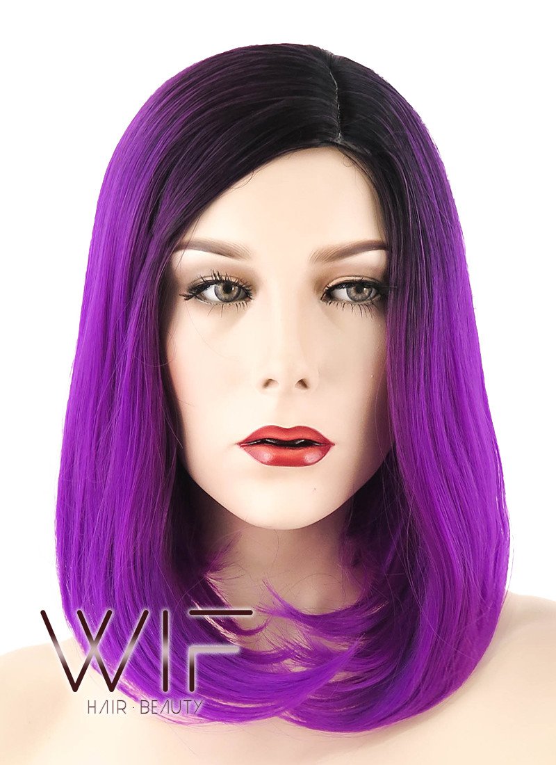 12" Short Wavy Purple with Dark Roots Fashion Synthetic Hair Wig WIG191