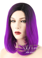 12" Short Wavy Purple with Dark Roots Fashion Synthetic Hair Wig WIG191