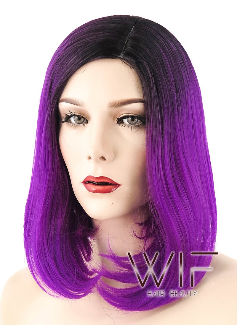 12" Short Wavy Purple with Dark Roots Fashion Synthetic Hair Wig WIG191
