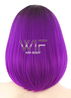 12" Short Wavy Purple with Dark Roots Fashion Synthetic Hair Wig WIG191