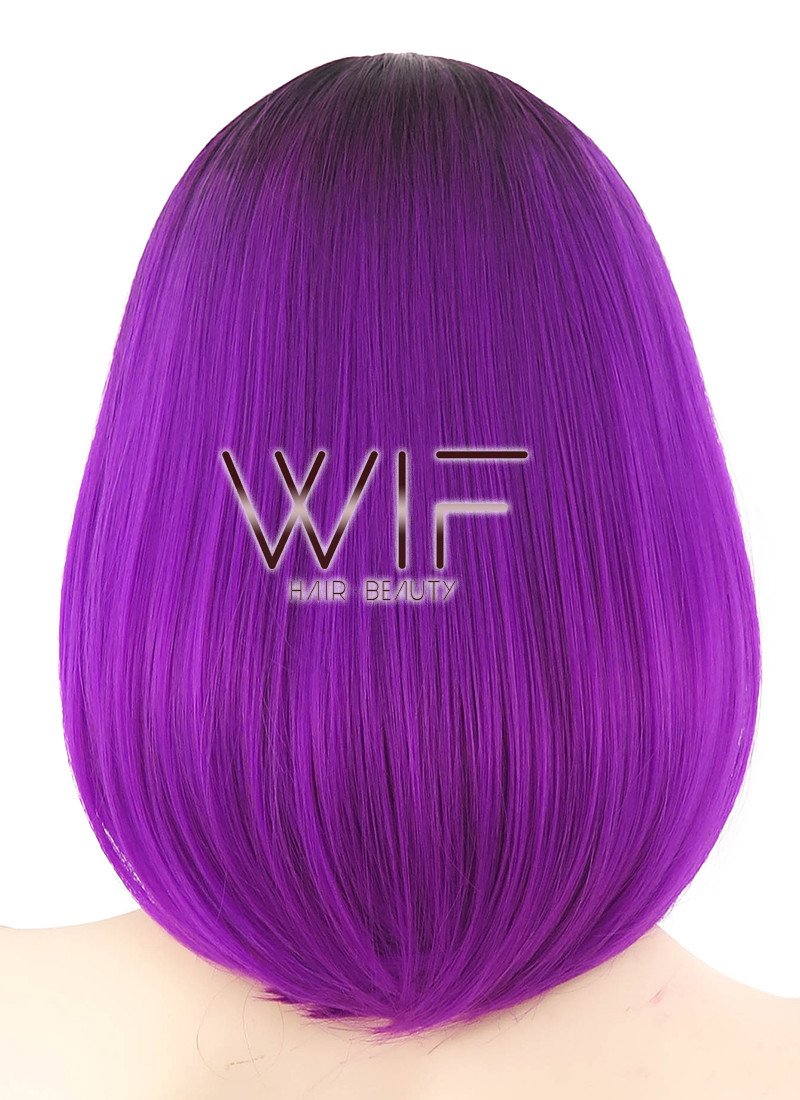 12" Short Wavy Purple with Dark Roots Fashion Synthetic Hair Wig WIG191