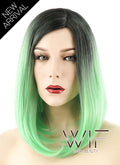 14" Medium Wavy Green with Dark Roots Fashion Synthetic Hair Wig WIG192