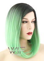 14" Medium Wavy Green with Dark Roots Fashion Synthetic Hair Wig WIG192