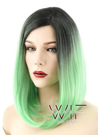 14" Medium Wavy Green with Dark Roots Fashion Synthetic Hair Wig WIG192