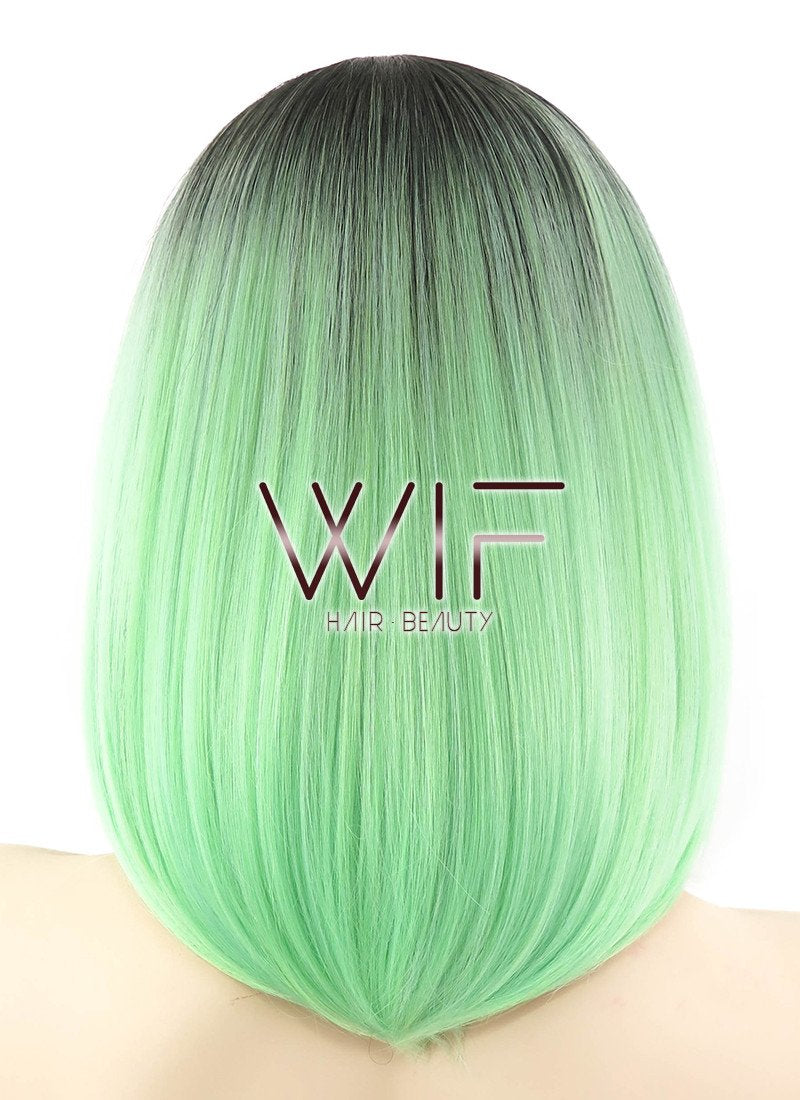 14" Medium Wavy Green with Dark Roots Fashion Synthetic Hair Wig WIG192