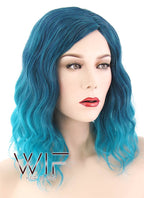 14" Medium 2 Tone Greenish Blue Fashion Synthetic Hair Wig WIG196