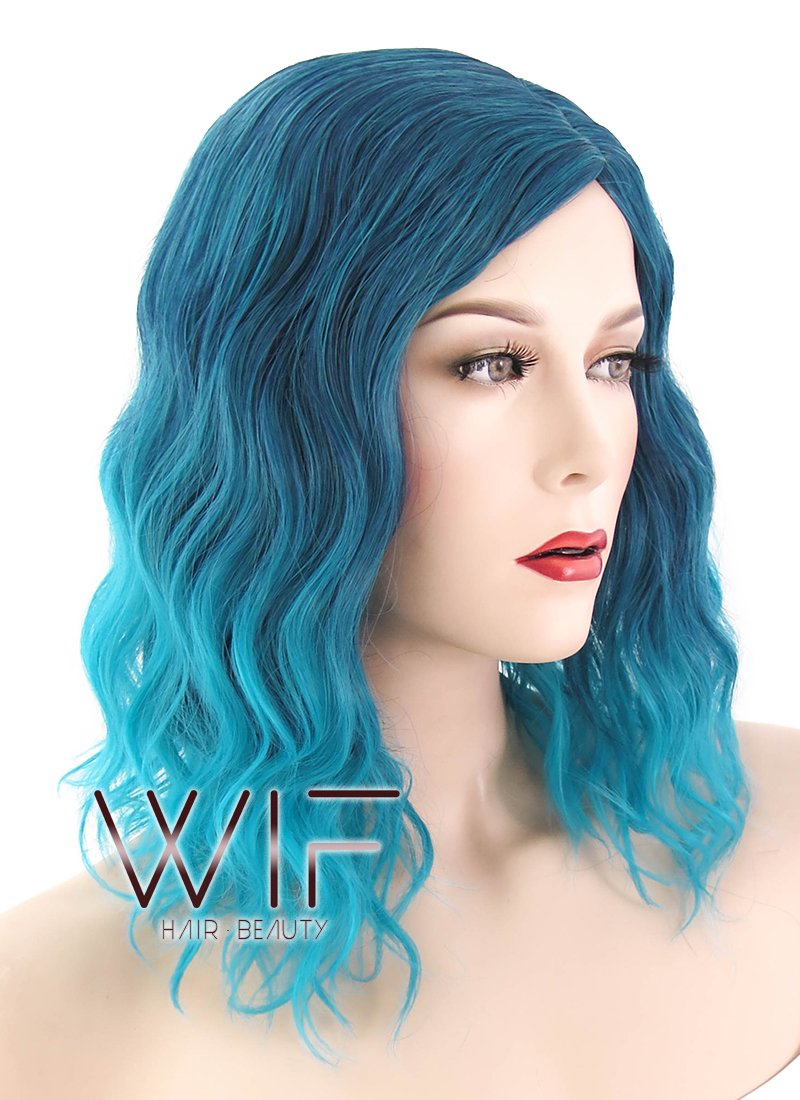 14" Medium 2 Tone Greenish Blue Fashion Synthetic Hair Wig WIG196