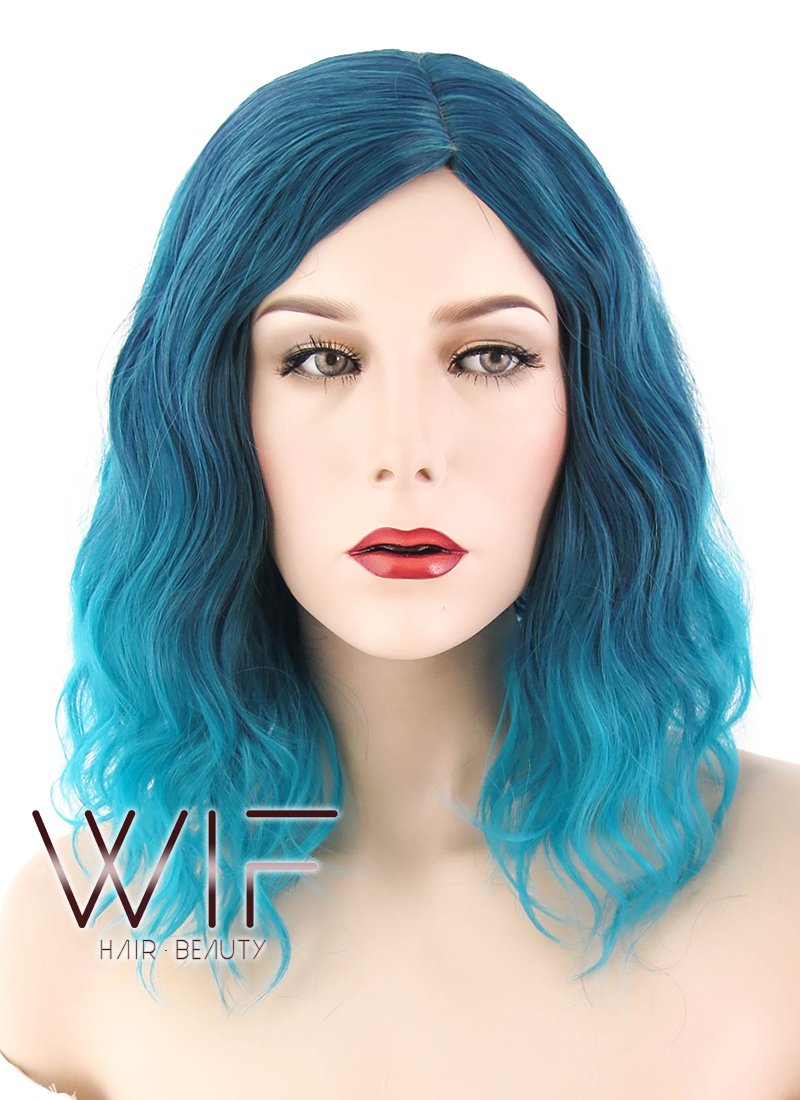 14" Medium 2 Tone Greenish Blue Fashion Synthetic Hair Wig WIG196
